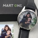 Customized Photo Watch for Gents Black Leather Strap