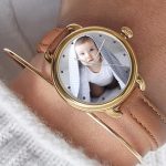 Customized Photo Watch for Ladies Black Leather Strap